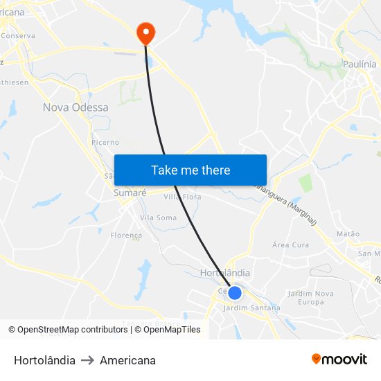 Hortolândia to Americana map
