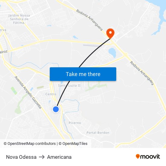 Nova Odessa to Americana map