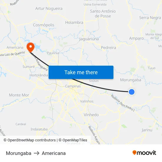Morungaba to Americana map