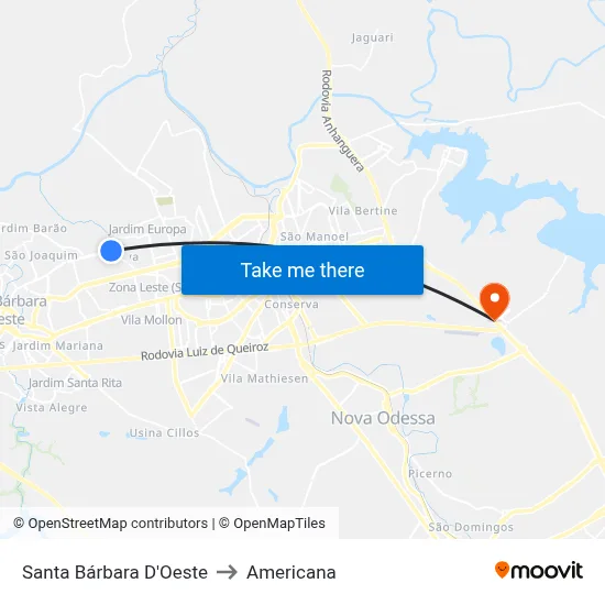 Santa Bárbara D'Oeste to Americana map