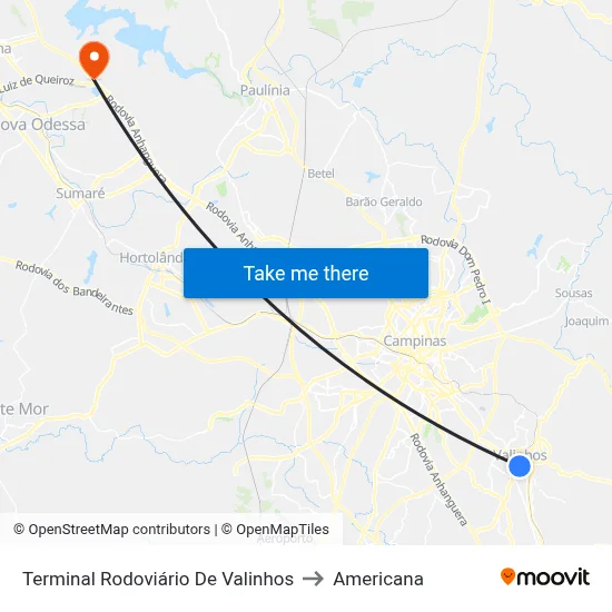 Terminal Rodoviário De Valinhos to Americana map