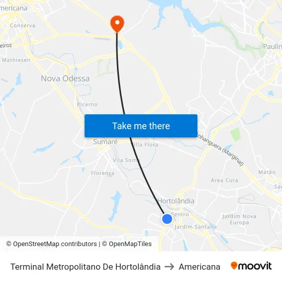 Terminal Metropolitano De Hortolândia to Americana map