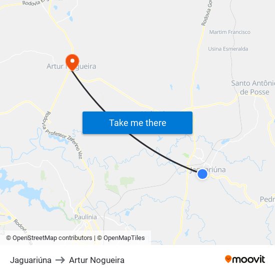 Jaguariúna to Artur Nogueira map