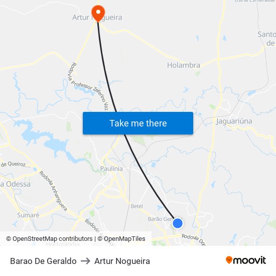 Barao De Geraldo to Artur Nogueira map