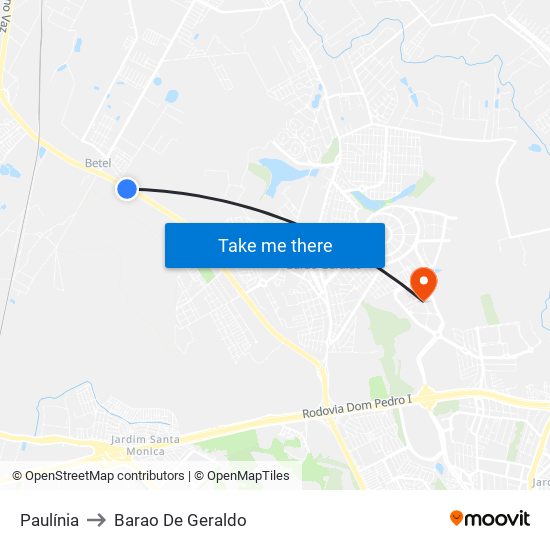 Paulínia to Barao De Geraldo map