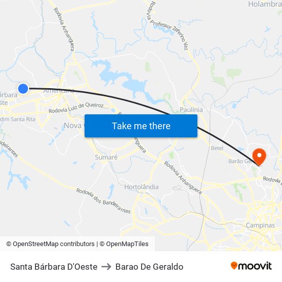 Santa Bárbara D'Oeste to Barao De Geraldo map