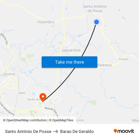 Santo Antônio De Posse to Barao De Geraldo map