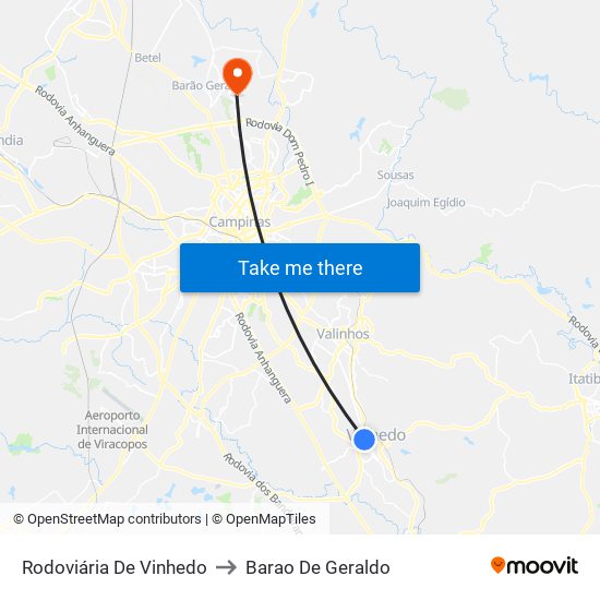 Rodoviária De Vinhedo to Barao De Geraldo map