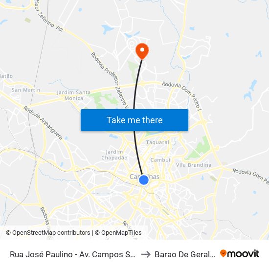 Rua José Paulino - Av. Campos Sales to Barao De Geraldo map