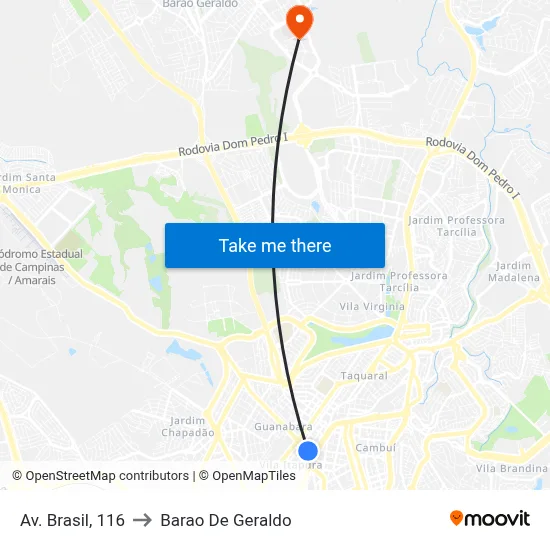 Av. Brasil, 116 to Barao De Geraldo map