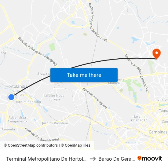 Terminal Metropolitano De Hortolândia to Barao De Geraldo map
