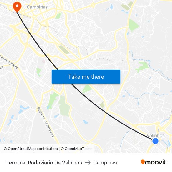 Terminal Rodoviário De Valinhos to Campinas map