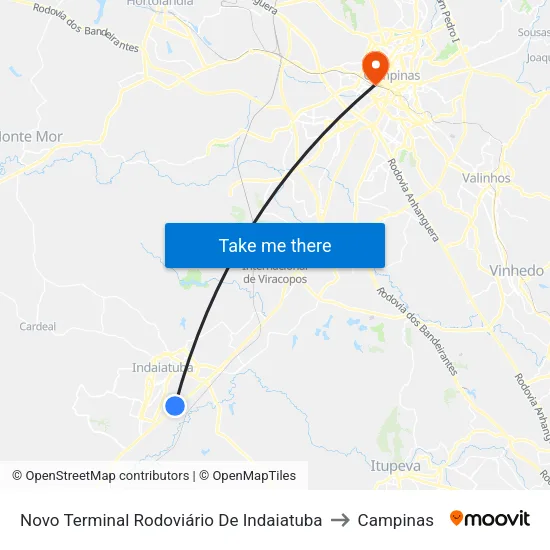 Novo Terminal Rodoviário De Indaiatuba to Campinas map