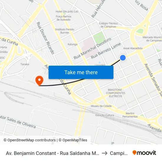 Av. Benjamin Constant - Rua Saldanha Marinho to Campinas map