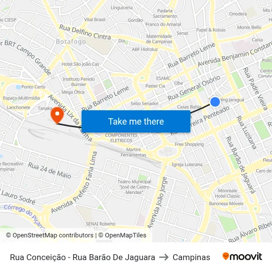 Rua Conceição - Rua Barão De Jaguara to Campinas map