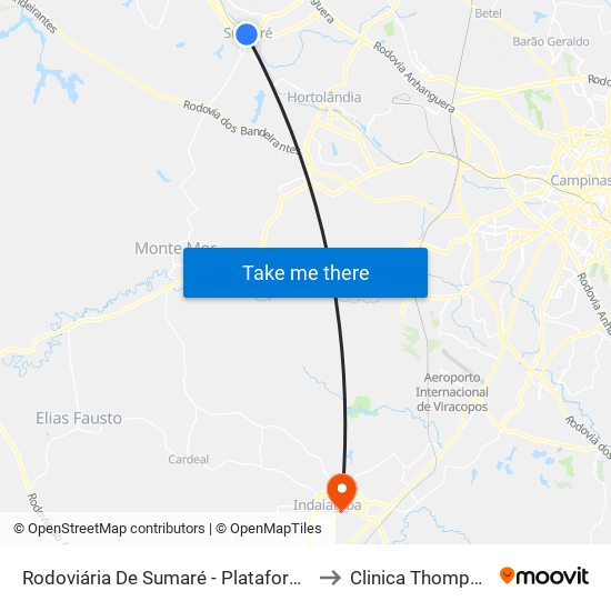 Rodoviária De Sumaré - Plataforma 4 to Clinica Thompson map