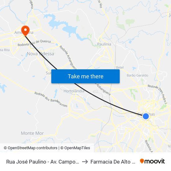 Rua José Paulino - Av. Campos Sales to Farmacia De Alto Custo map