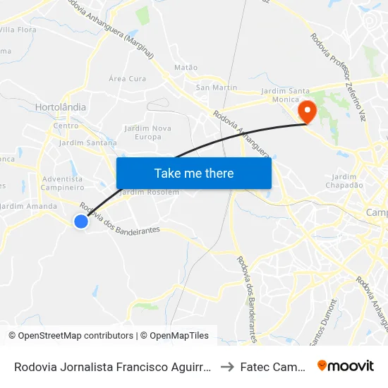 Rodovia Jornalista Francisco Aguirre Proença to Fatec Campinas map