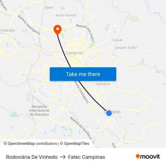 Rodoviária De Vinhedo to Fatec Campinas map
