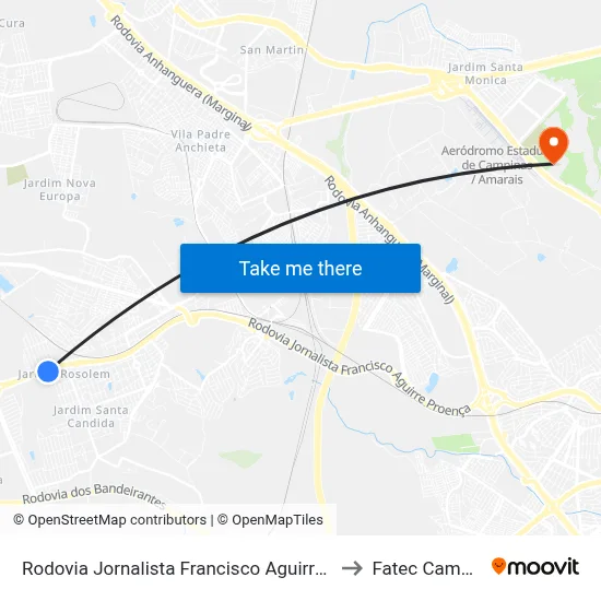 Rodovia Jornalista Francisco Aguirre Proença to Fatec Campinas map