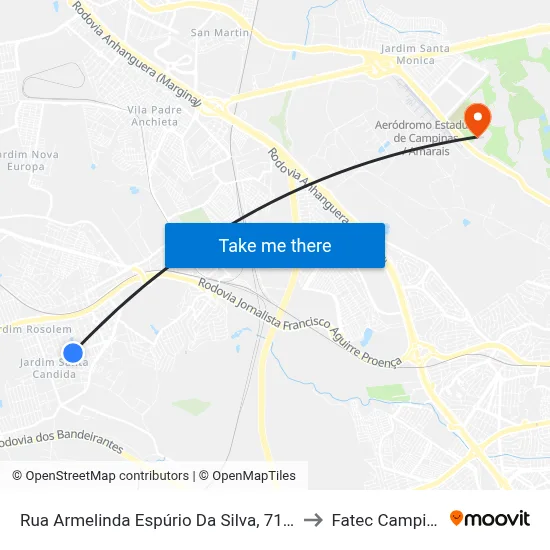 Rua Armelinda Espúrio Da Silva, 715-785 to Fatec Campinas map