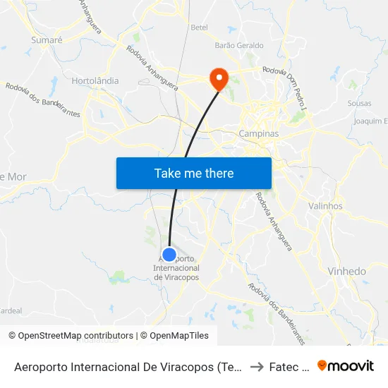 Aeroporto Internacional De Viracopos (Terminal 0 - Plataformas De Ônibus Rodoviários) to Fatec Campinas map