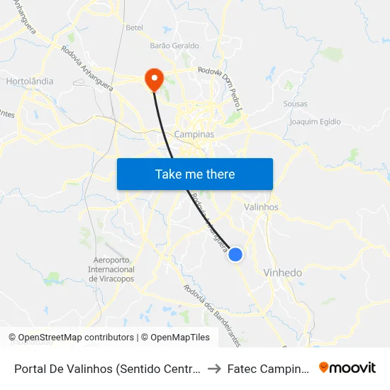 Portal De Valinhos (Sentido Centro) to Fatec Campinas map