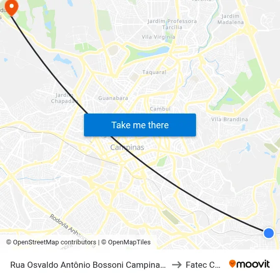 Rua Osvaldo Antônio Bossoni Campinas - São Paulo 13101 Brasil to Fatec Campinas map