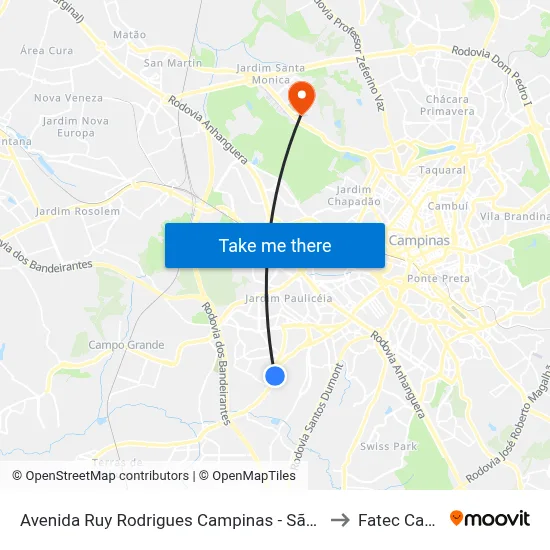 Avenida Ruy Rodrigues Campinas - São Paulo 13060 Brasil to Fatec Campinas map
