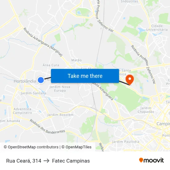 Rua Ceará, 314 to Fatec Campinas map