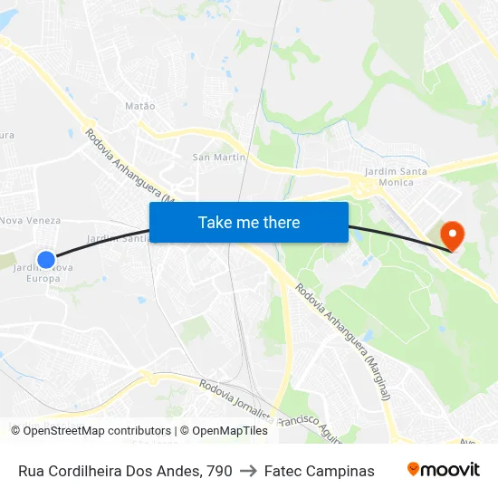Rua Cordilheira Dos Andes, 790 to Fatec Campinas map