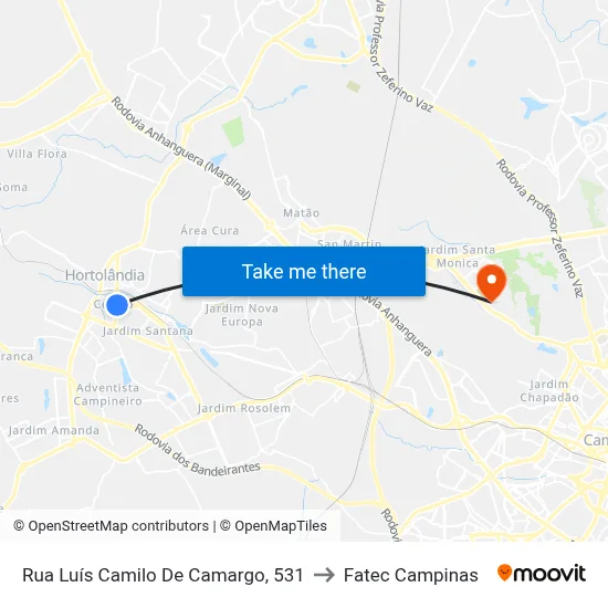 Rua Luís Camilo De Camargo, 531 to Fatec Campinas map