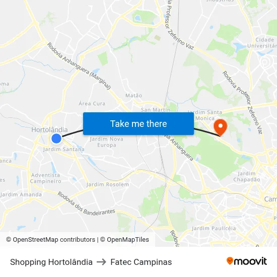 Shopping Hortolândia to Fatec Campinas map