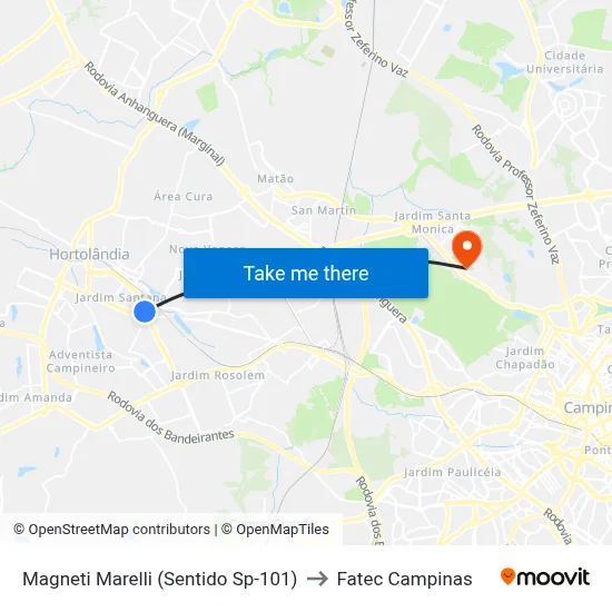 Magneti Marelli (Sentido Sp-101) to Fatec Campinas map