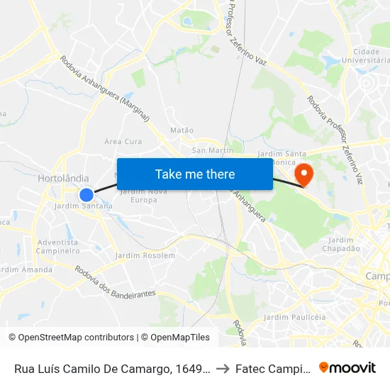 Rua Luís Camilo De Camargo, 1649-1765 to Fatec Campinas map
