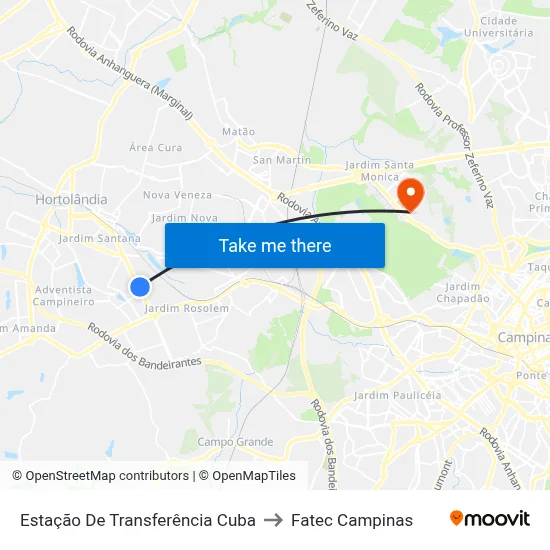Estação De Transferência Cuba to Fatec Campinas map