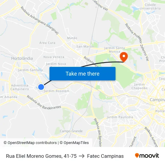 Rua Eliel Moreno Gomes, 41-75 to Fatec Campinas map
