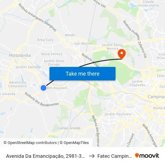 Avenida Da Emancipação, 2981-3253 to Fatec Campinas map