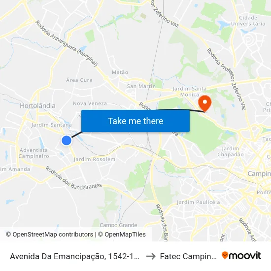 Avenida Da Emancipação, 1542-1852 to Fatec Campinas map