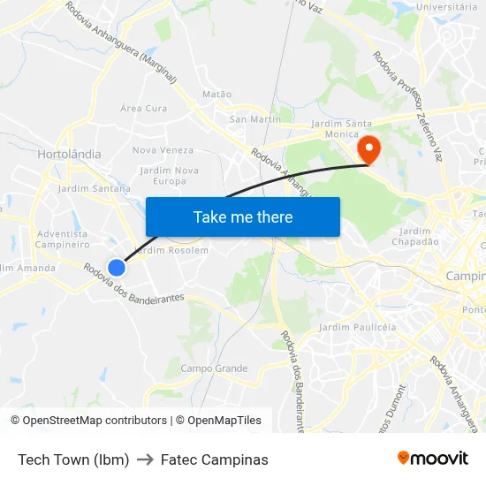 Tech Town (Ibm) to Fatec Campinas map