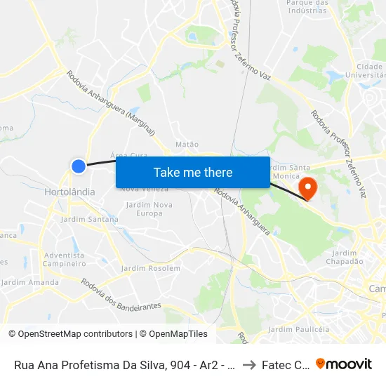 Rua Ana Profetisma Da Silva, 904 - Ar2 - Administracao Regional D, Sumaré to Fatec Campinas map