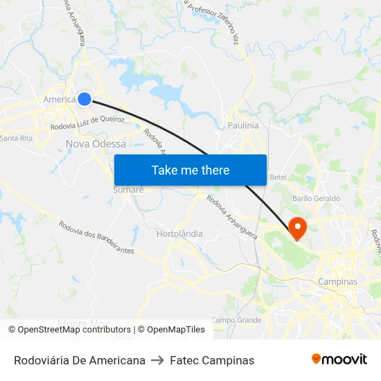Rodoviária De Americana to Fatec Campinas map