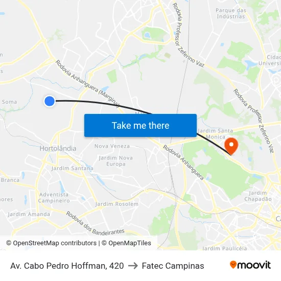 Av. Cabo Pedro Hoffman, 420 to Fatec Campinas map