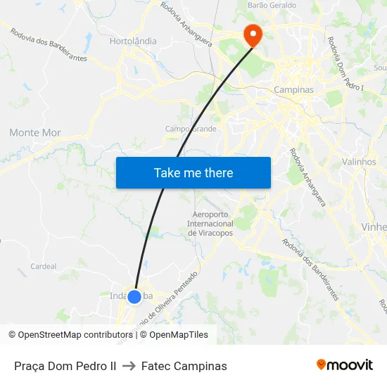 Praça Dom Pedro II to Fatec Campinas map