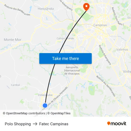 Polo Shopping to Fatec Campinas map