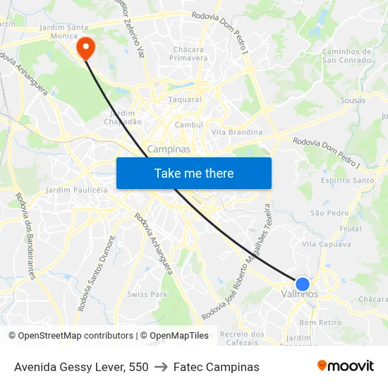 Avenida Gessy Lever, 550 to Fatec Campinas map