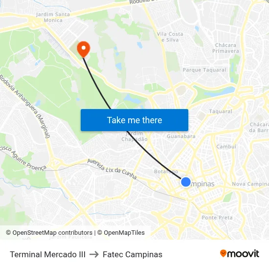 Terminal Mercado III to Fatec Campinas map