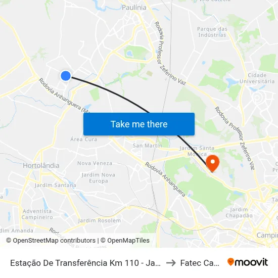 Estação De Transferência Km 110 - Jardim Maria Antonia to Fatec Campinas map
