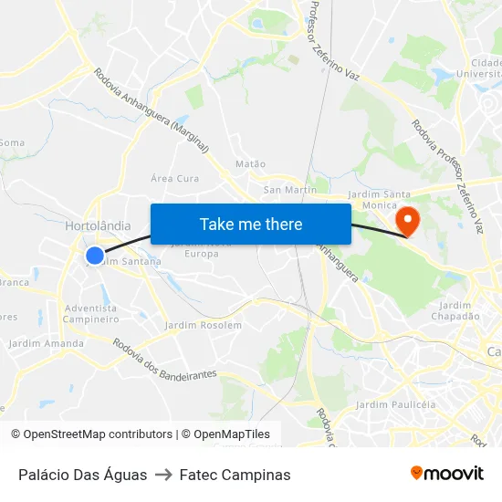 Palácio Das Águas to Fatec Campinas map