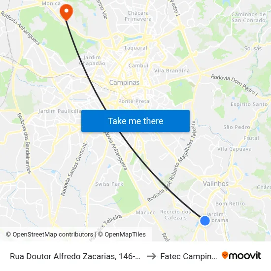 Rua Doutor Alfredo Zacarias, 146-180 to Fatec Campinas map